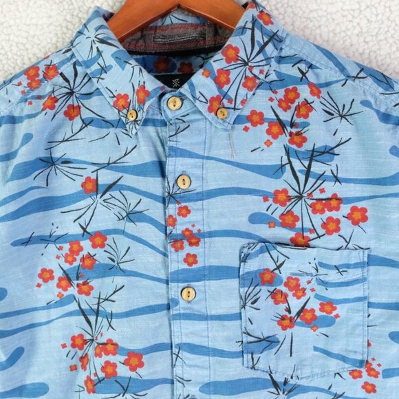 Roark Revival Shirt Mens Medium Blue Floral Retro Button Up Pocket Short Sleeve - Picture 2 of 9